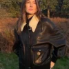Media Personality Alexa Chung Shearling Black Bomber Leather Jacket