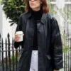 Media Personality Alexa Chung Street Style Black Leather Jacket