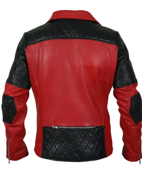 Men’s Black Diamond Quilted Shoulders Red Leather Jacket For Sale