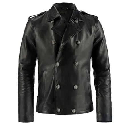 Men’s Double Breasted Black Leather Blazer