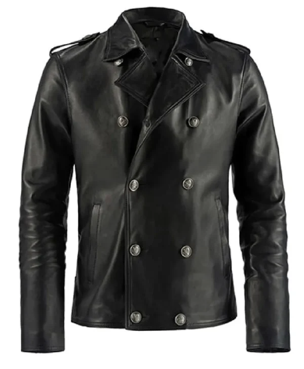 Men’s Double Breasted Black Leather Blazer