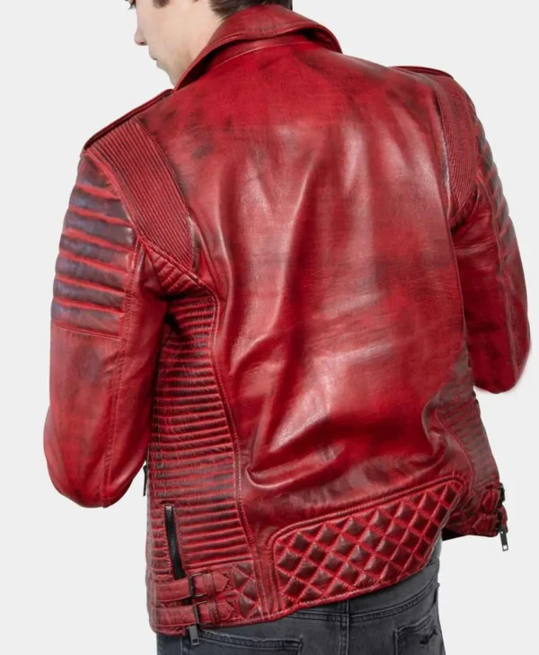 Men’s Red Padded Leather Biker Jacket