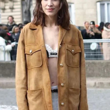Miu Miu 2023 Alexa Chung PFW Brown Suede Leather Jacket
