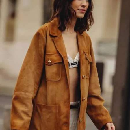Miu Miu 2023 Alexa Chung PFW Suede Leather Jacket