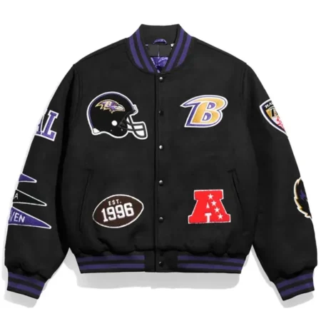 NFL Baltimore Ravens Pennant Black Wool Varsity Jacket