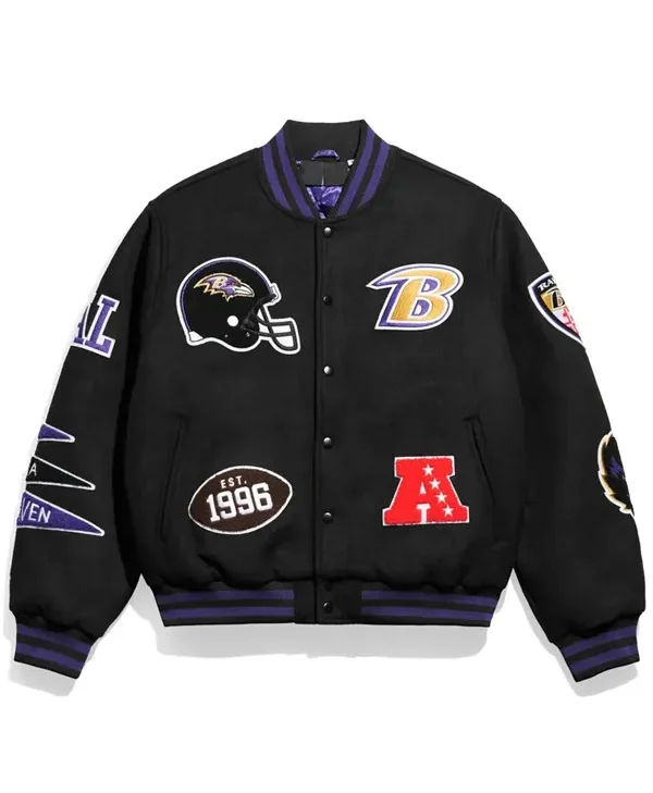 NFL Baltimore Ravens Pennant Black Wool Varsity Jacket