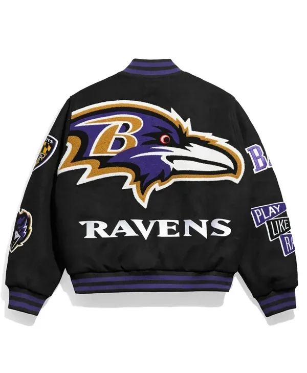 NFL Baltimore Ravens Pennant Black Wool Varsity Jacket For Sale