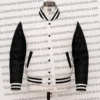 Retro White Varsity Jacket with Black Leather Sleeves