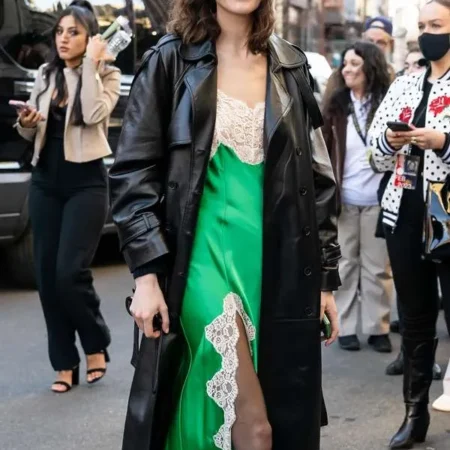 Rodarte show Media Personality Alexa Chung NYFW Black Leather Coat