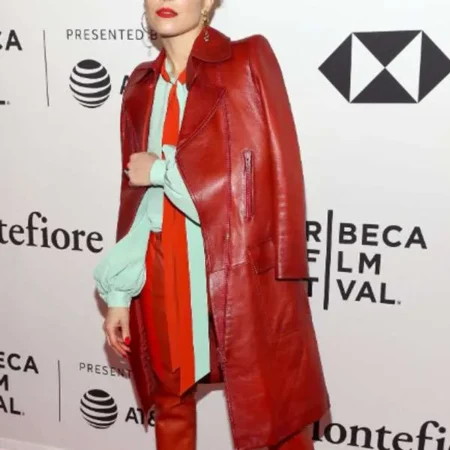 Stockholm Noomi Rapace Red Leather Trench Coat