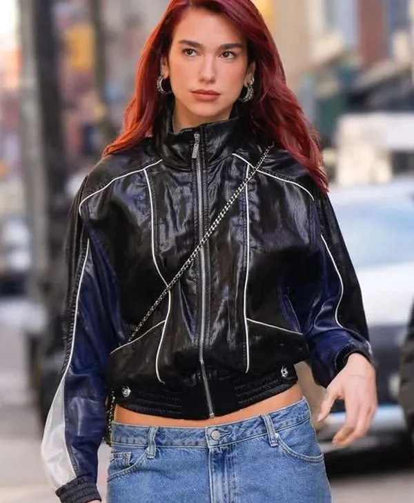 Street Style Dua Lipa Black Leather Jacket