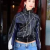 Street Style Dua Lipa Black Leather Jacket For Sale