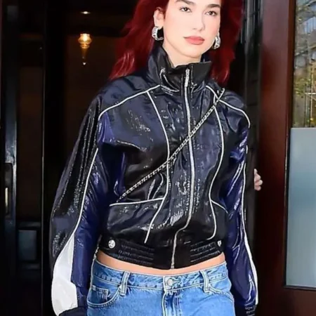 Street Style Dua Lipa Black Leather Jacket For Sale