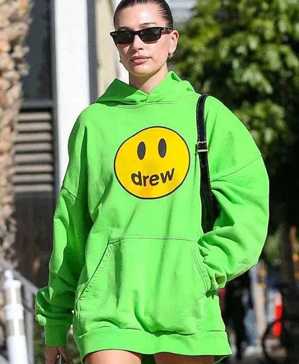 Street Style Hailey Bieber Green Hoodie