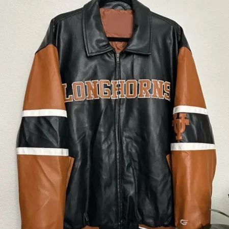 Texas Longhorns Black Bomber Leather Jacket
