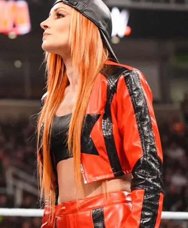 WWE Becky Lynch Red and Black Leather Jacket