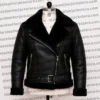 Womens Black Asymmetrical Shearling Pilot
