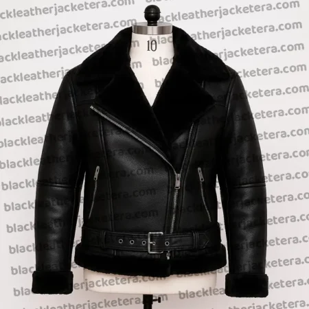 Womens Black Asymmetrical Shearling Pilot