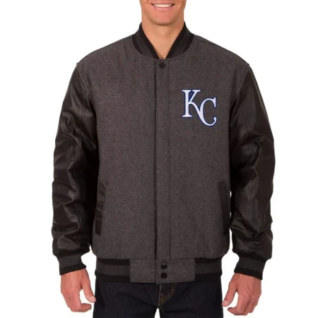 kansas city royals charcoal and black varsity jacket