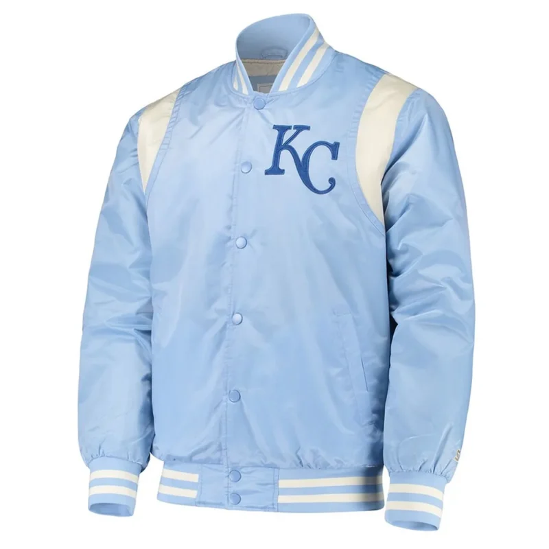 kansas city royals light blue cream varsity satin jacket