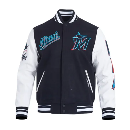 miami marlins script tail navy varsity jacket