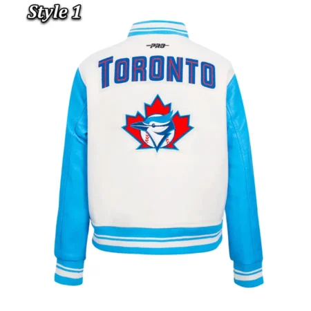 retro classic toronto blue jays rib blue and white letterman jacket