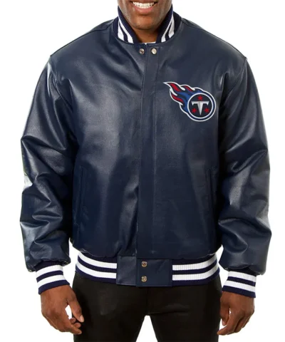 tennessee titans navy blue leather jacket