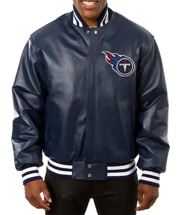 tennessee titans navy blue leather jacket