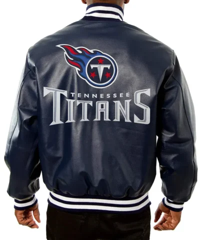 tennessee titans navy blue varsity leather jacket