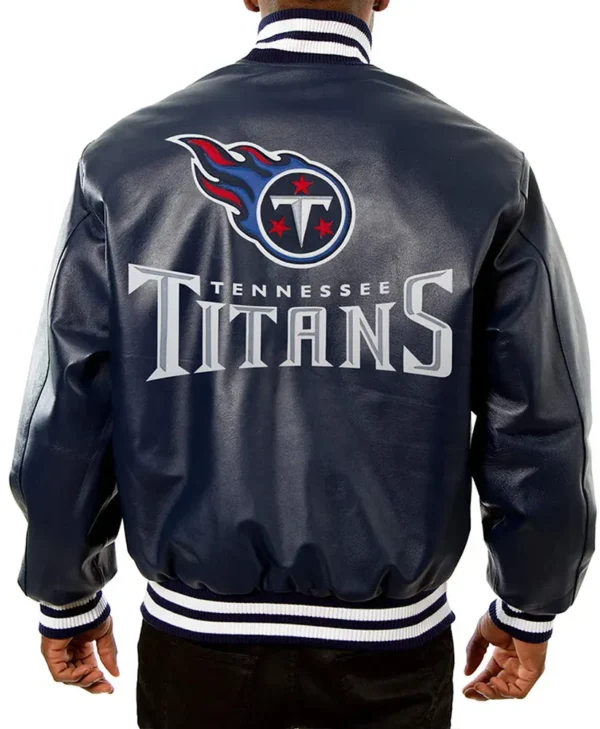 tennessee titans navy blue varsity leather jacket
