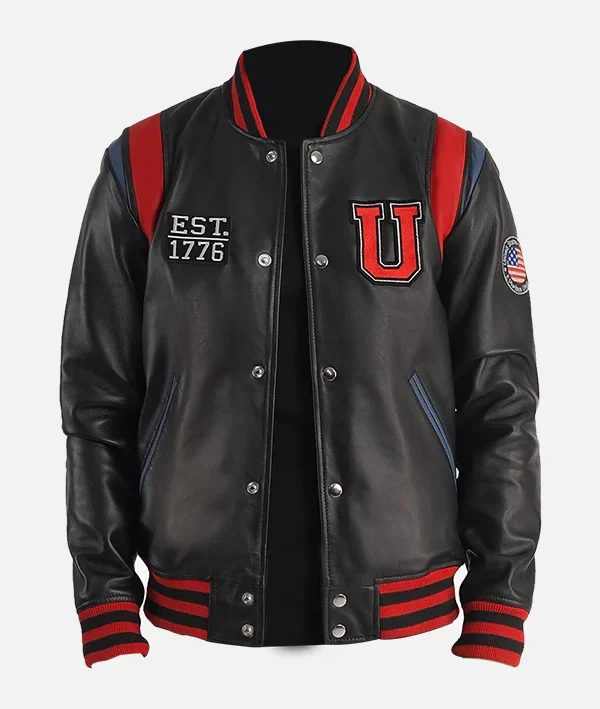 Men’s Liberate USA Black Leather Varsity Jacket