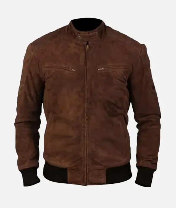 Men’s Brown Suede Bomber Leather Jacket