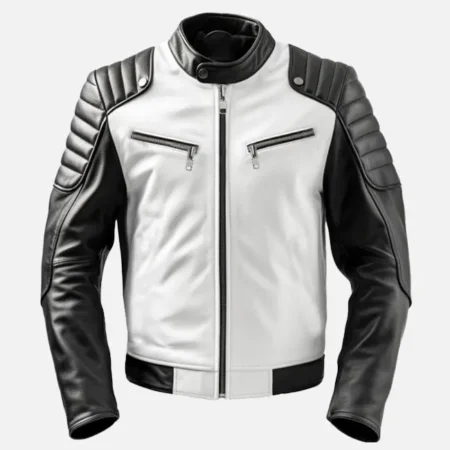 Men’s Sportage Black and White Café Racer Leather Jacket