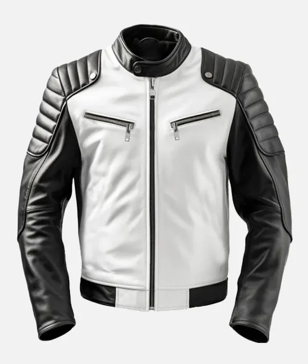 Men’s Sportage Black and White Café Racer Leather Jacket