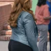 Abbott-Elementary-S05-Melissa-Schemmenti-Blue-Leather-Blazer-Jacket