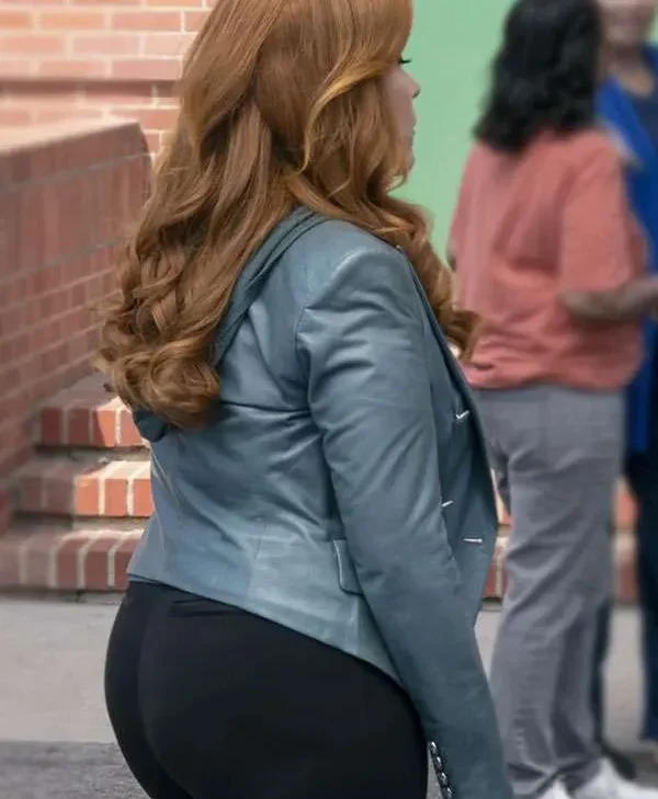 Abbott-Elementary-S05-Melissa-Schemmenti-Blue-Leather-Blazer-Jacket
