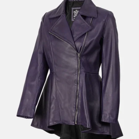 Womens Purple Leather Peplum Jacket