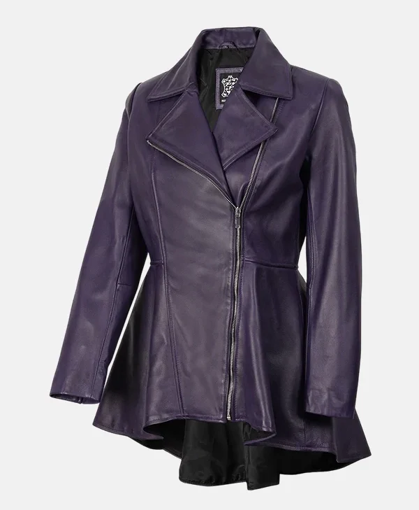 Womens Purple Leather Peplum Jacket