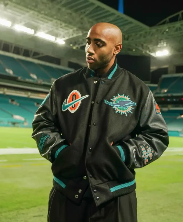 Bizzy Crook Miami Dolphins Black Varsity Jacket