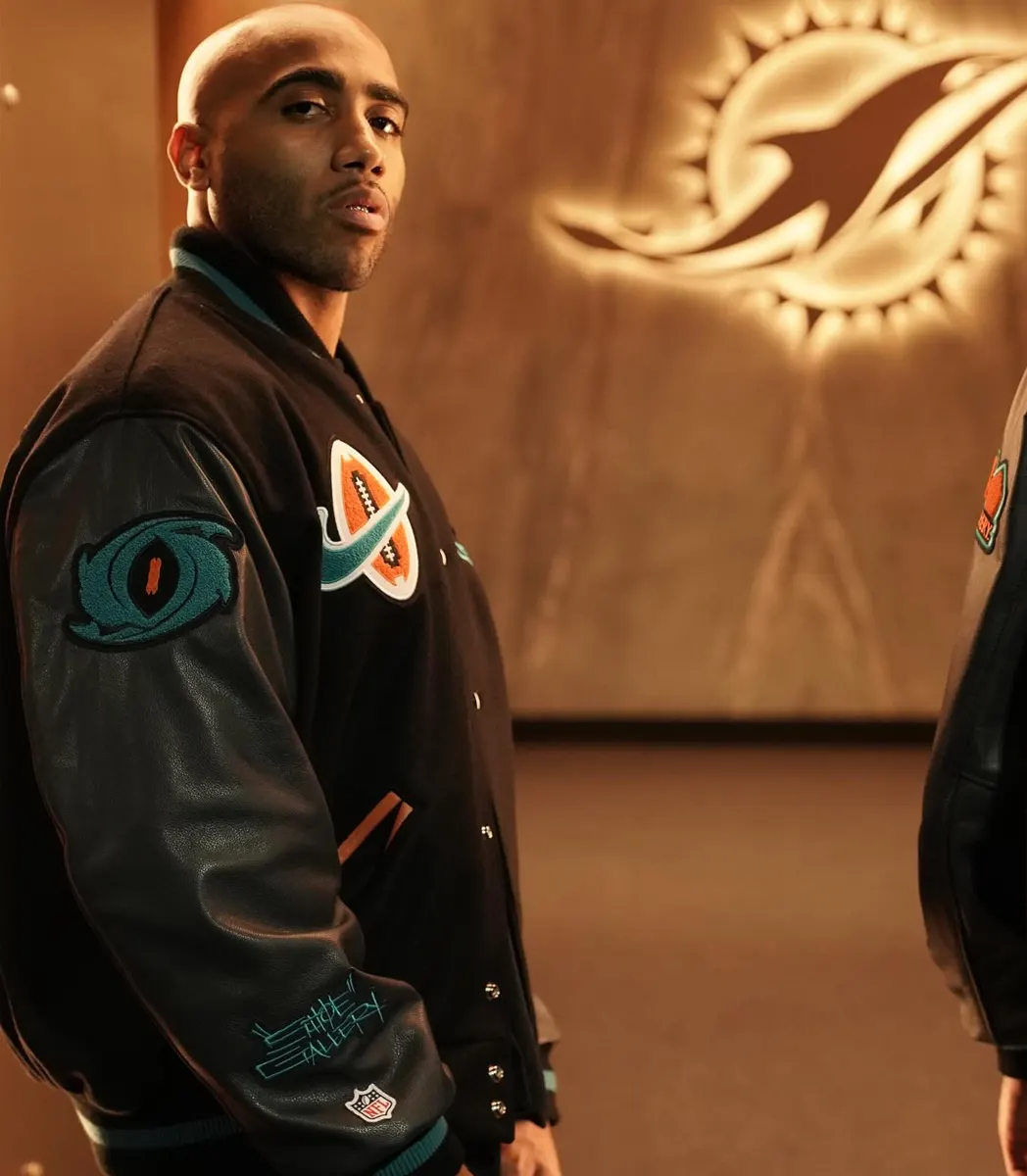 Bizzy Crook Miami Dolphins Black Varsity Jacket For Sale Bizzy Crook Miami Dolphins Black Varsity Jacket For Sale