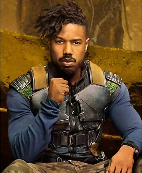 Black-Panther-Erik-Killmonger-Leather-Costume-Vest-sit