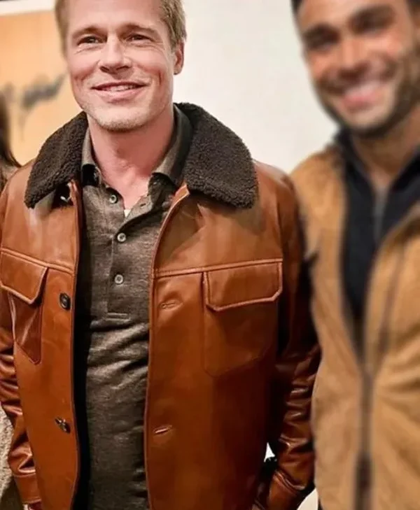 Shearling Leather Jacket Worn by Brad Pitt at LA Art Exhibit