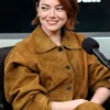 Bugonia-Press-Tour-2025-Emma-Stone-Brown-Cropped-Jacket