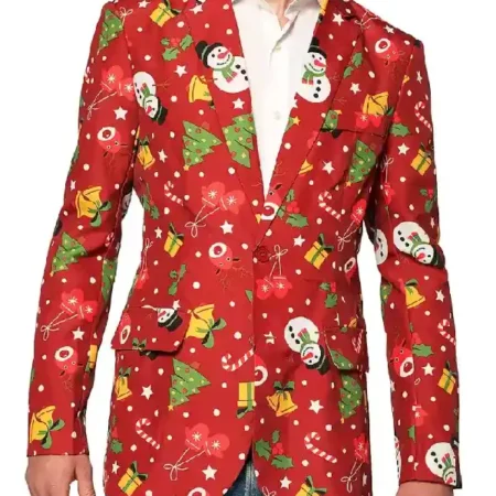 Christmas Tree Lights Red Printed Blazer