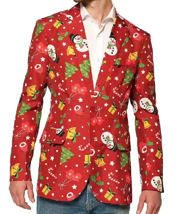 Christmas Tree Lights Red Printed Blazer