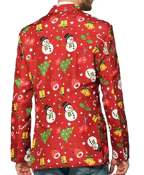 Christmas Tree Lights Red Printed Blazer For Sale