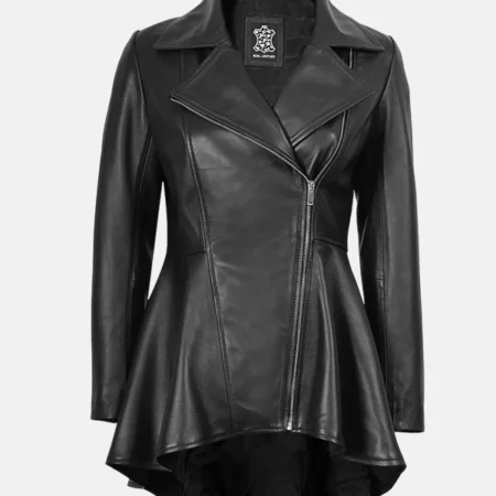 Clarissa Tailored Women’s Black Leather Peplum Jacket