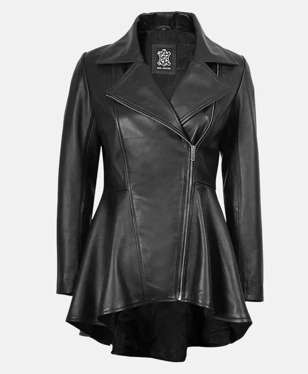 Clarissa Tailored Women’s Black Leather Peplum Jacket