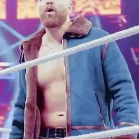 Dean Ambrose Blue Suede Shearling Jacket
