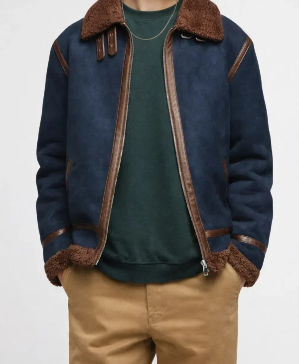 Dean Ambrose Blue Suede Shearling Jacket front